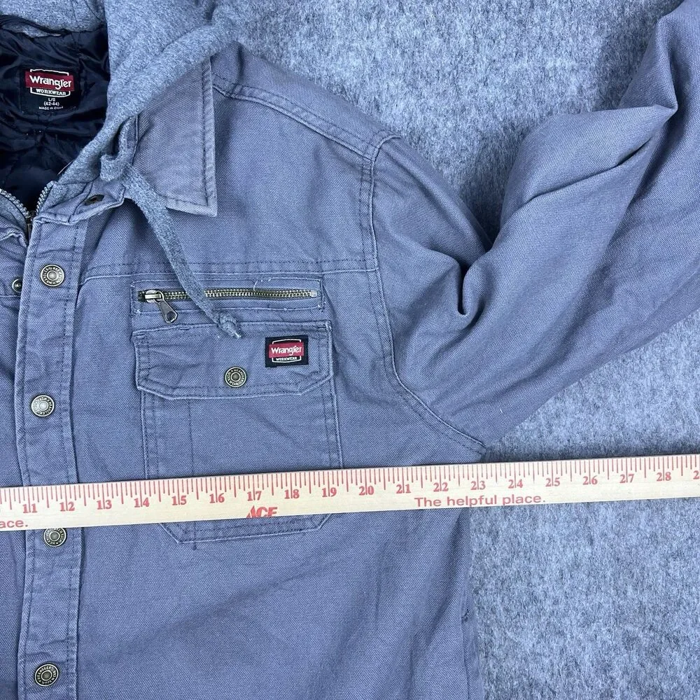 Wrangler Workwear Men's Jacket Hooded Light Grey Chore Coat Canvas Sz L (42-44)